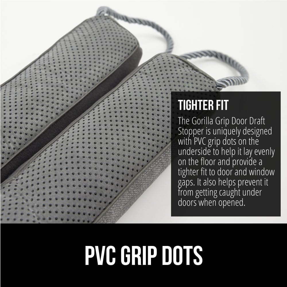GORILLA GRIP Door Draft Stopper for Bottom of Doors, Weather Stripping Seal Blocks Hot Air, Noise, Bugs, Keeps Cold AC in, Sound Proofing Easy Install Gap Filler, Home Essentials, 38 Inch 2 Pack, Gray