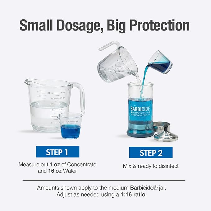 BARBICIDE Disinfectant Jar and Concentrate Starter Set (21 Oz Jar +64 Fl Oz)– Professional Salon, Spa & Barber Tool Sanitizing Kit