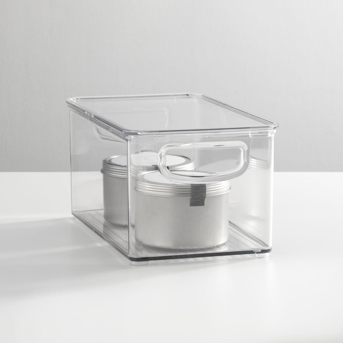mDesign Plastic Deep Storage Bin Box Container with Lid and Built-In Handles - Organization for Fruit, Snacks, or Food in Kitchen Pantry, Cabinet, or Cupboard, Ligne Collection, 4 Pack, Clear