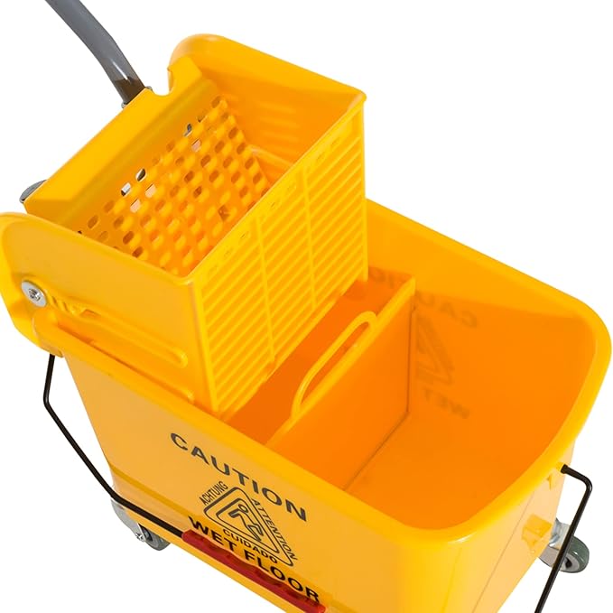 HOMCOM Compact Mop Bucket with Wringer on Wheels for Floor Cleaning, 21 Quart, Separate Dirty and Clean Water, for Home, Apartment, Yellow