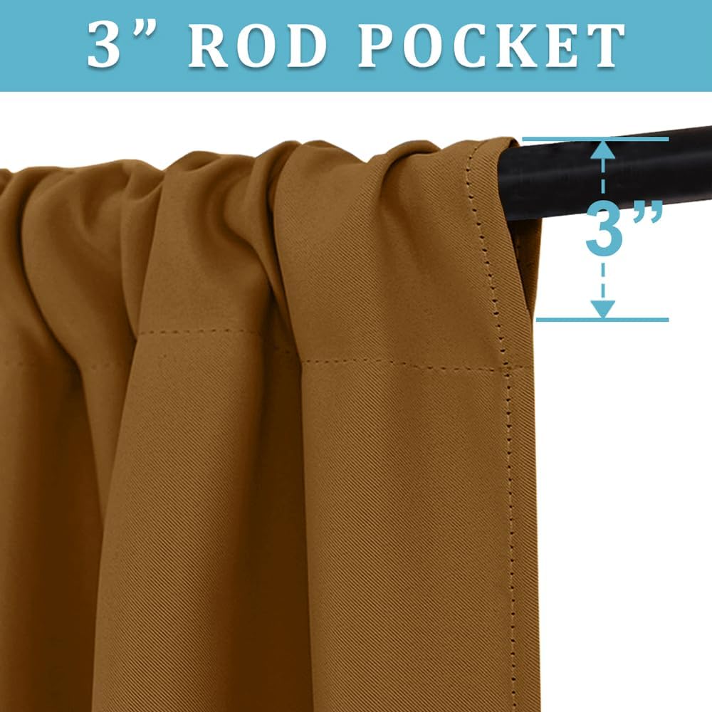RYB HOME Small Curtains Blackout - Privacy Energy Efficiency Mini Curtains for Kids Bedroom RV Camper Windows Trailer Bathroom Kitchen Cabinet Window Tiers, W 29 x L 30, Gold Brown, 2 Panels