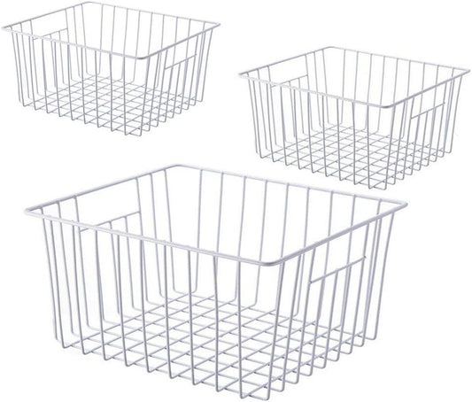 16inch Freezer Storage Organizer Baskets, Household Wire Refrigerator Bins with Built-in Handles for Cabinet, Pantry, Closet, Bedroom