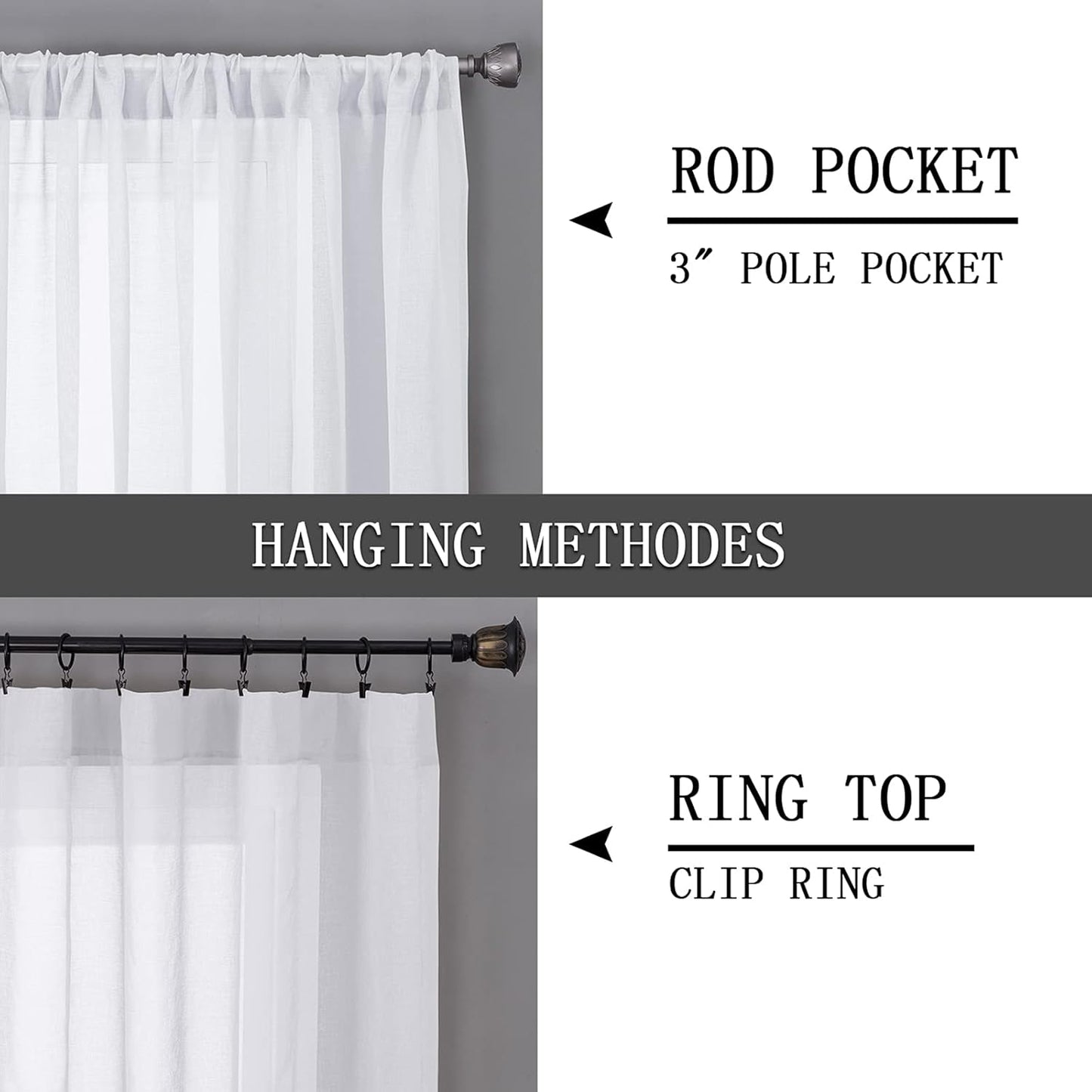 Tollpiz Short Sheer Curtain Linen Textured Living Room Curtains Sheer Light Filtering Rod Pocket Voile Curtain for Bedroom, 42 x 54 inches Long, White, Set of 2 Panels