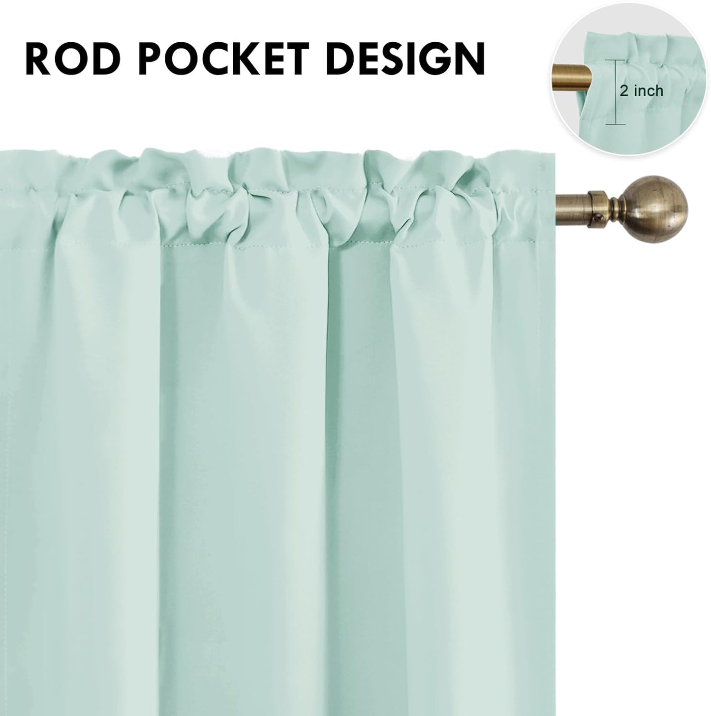 DWCN Blackout Curtains for Living Room Thermal Insulated, Energy Saving & Noise Reducing Bedroom Curtains, Mint Green, W 42x L 54 Inch, Set of 2 Rod Pocket Curtain Panels