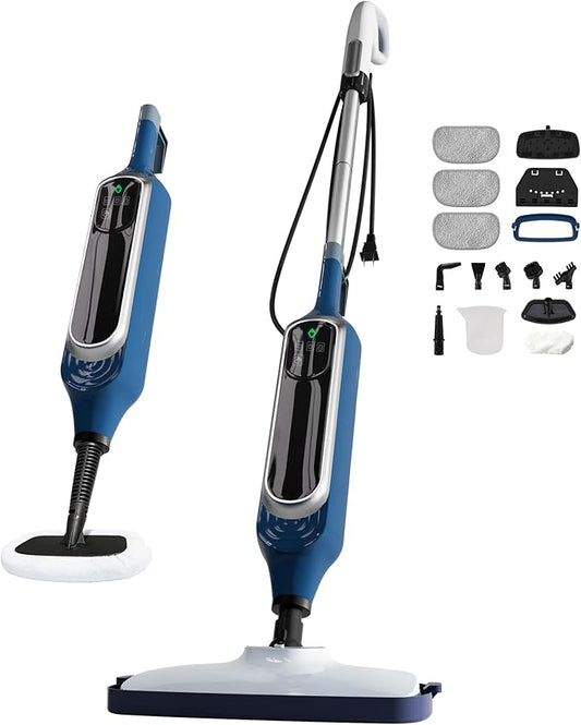 12 in 1 Steam Mop, Detachable Handheld Steam Cleaner for Home, 23FT Cord, for Hardwood Floor Cleaning, Tile, Carpet, Furniture, Clothes, Windows, Blue