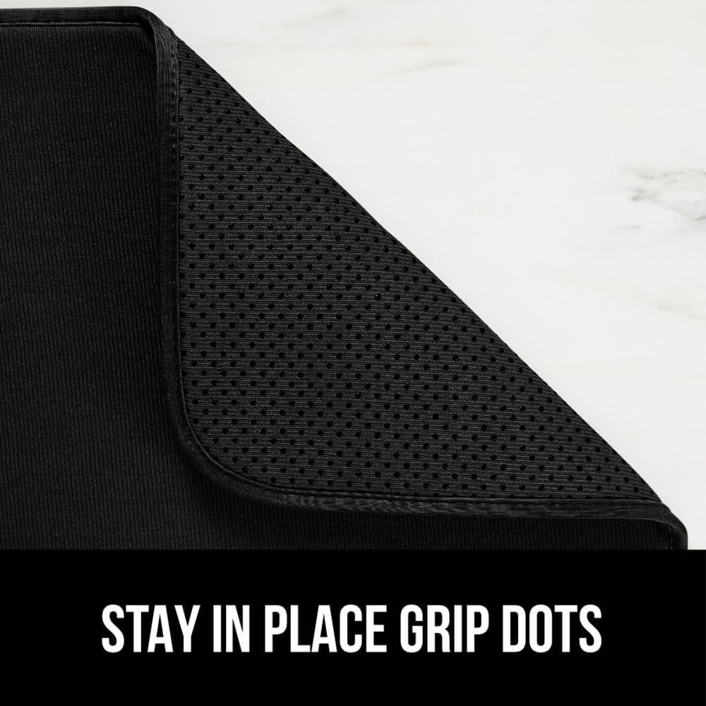 GORILLA GRIP Ultra Water Absorbent Microfiber Dish Drying Mat, 18x24, Quick Dry Thick Mesh, Slip Resistant Pad for Sink Dishes or Under Rack, Kitchen Counter Accessories, Machine Wash Mats, Black