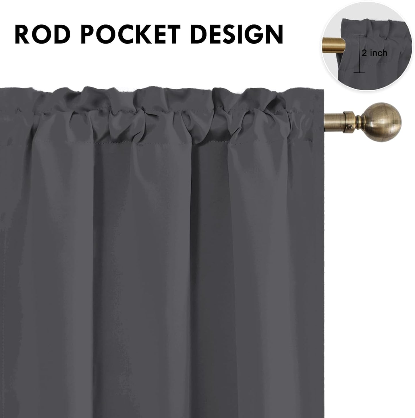 DWCN Blackout Curtains for Bedroom 63 Inch Length 2 Panels Set, Solid Thermal Insulated Energy Saving Rod Pocket Window Treatment Curtains Blackout Drapes (W38 x L63 Inch, Dark Grey)