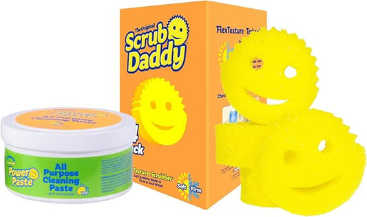 Scrub Daddy Sponges & PowerPaste XL Value Pack - 4 Scrub Daddy Multipurpose Dish Sponges & PowerPaste XL All-Purpose Cleaning Paste - Scratch-Free, Multi-Surface Household Cleaning Supplies Kit (5ct)