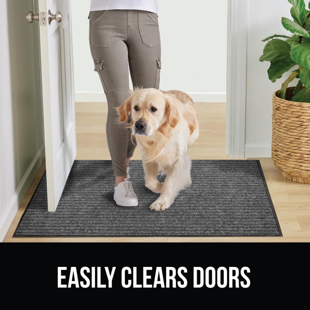 GORILLA GRIP Traffic Guard Door Mat, 2 Pack, Heavy Duty Waterproof Doormat, Commercial Office Space Welcome Mats, Stain and Fade Resistant, Low Profile, Strong Rubber Backing, 35x23, Light Gray