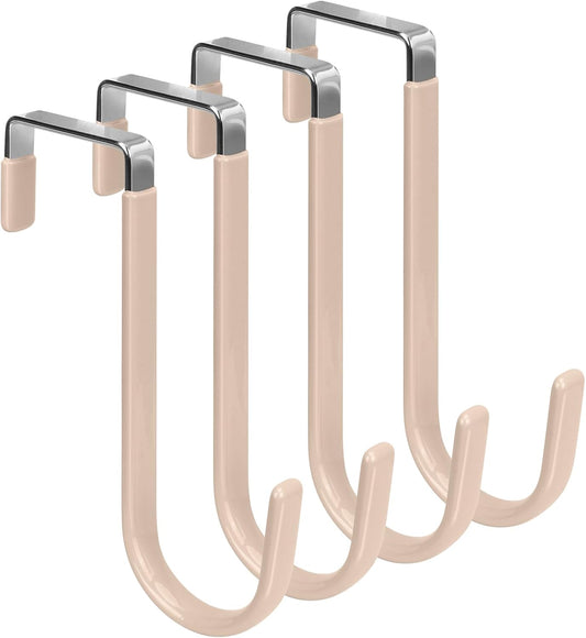 FYY Over The Door Hooks, 4 Pack Door Hangers Hooks with Rubber Prevent Scratches Heavy Duty Organizer Hooks for Living Room, Bathroom, Bedroom Hanging Clothes, Towels, Hats, Coats, Bags Nude