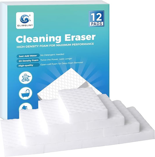 GLIMGLINT 12PK Magic Sponges Cleaning Eraser, Powerful Scrubber Foam Pads, 2X Density Stronger Sponge for Household, Multi-Surface Cleaning Supplies for Kitchen, Furniture, Bathroom, Sink, Wall, Boat