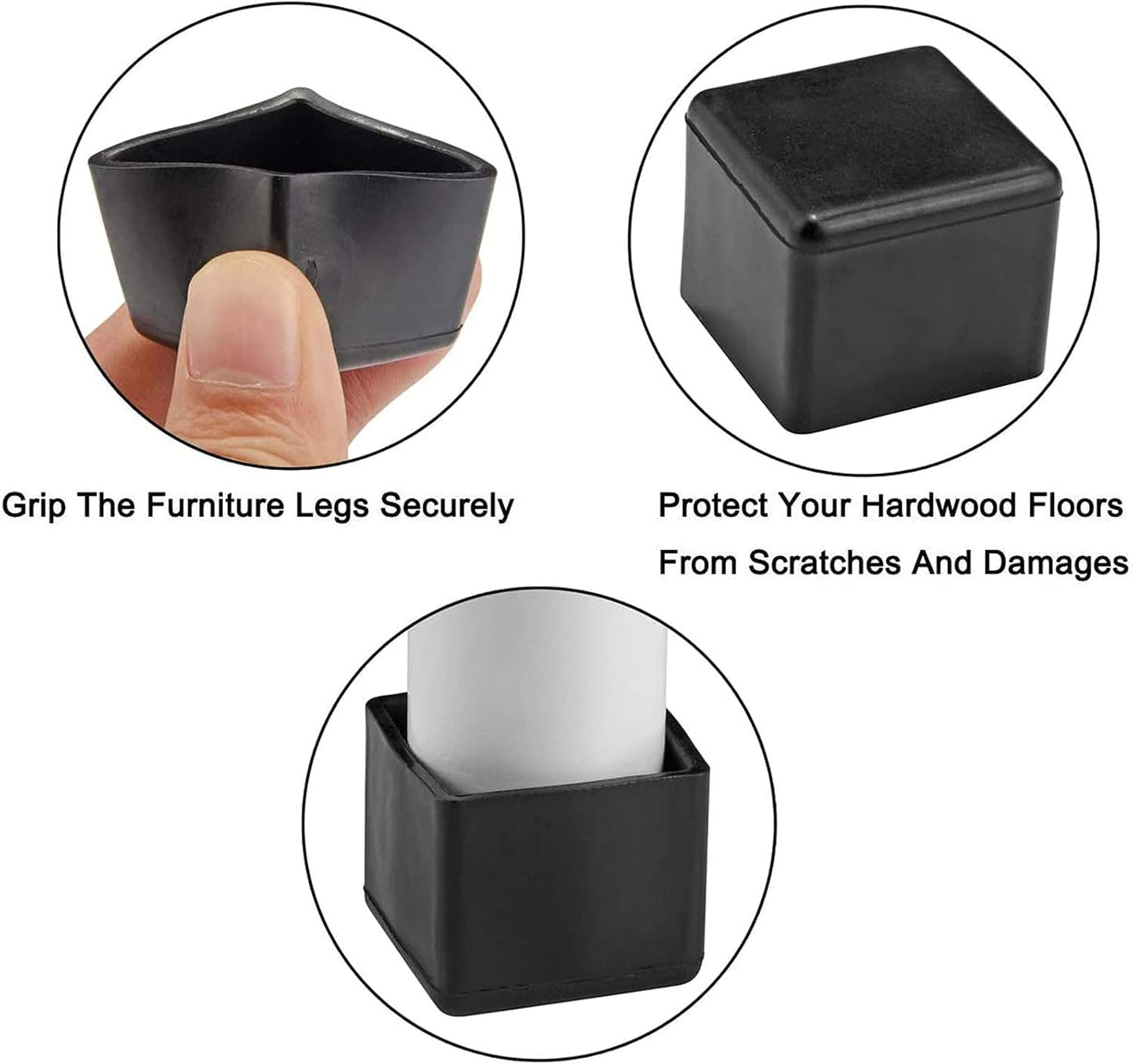 10 Pcs Black Square Anti-Slip Rubber Leg Tips Chair Leg Caps Furniture Floor Protectors Chair Table Bar Stool Leg Covers Furniture Leg Cube Feet 2.36 Inch x 2.36 Inch (60 x 60mm)