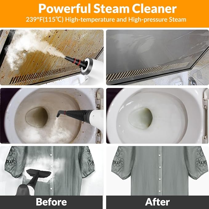 Handheld Pressurized Steam Cleaner with 12 pcs Accessories, Steamer for Cleaning, Steam Cleaner for Home Use, Steamer for Cleaning Car, Furniture, Floor, Upholstery, Grout and Tile, Deep Gray