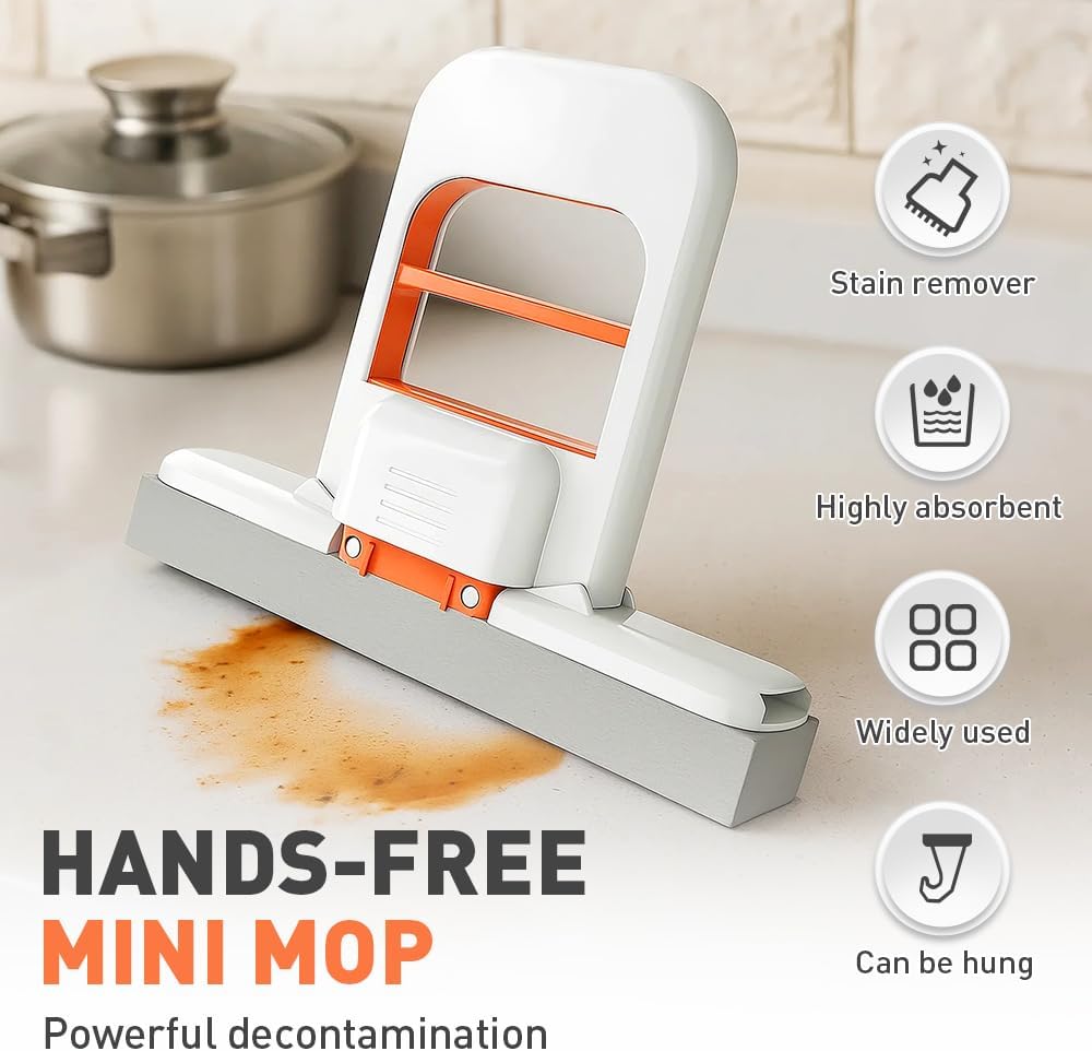 Mini Foldable Desktop Mop, Wet and Dry Portable Cleaning Sponge Mop,Self Squeezing Mini Sponge Mop with One Replaceable Head,for Small Spaces,Bathroom,Kitchen,Glass (Replace Sponge/3pcs)