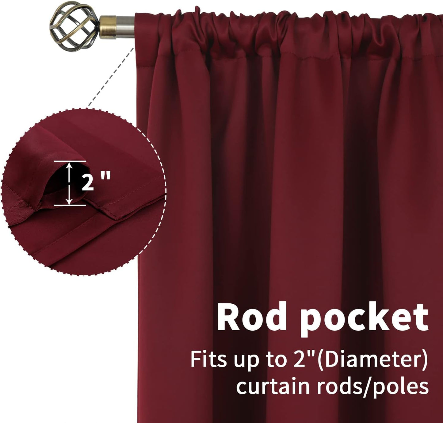 BGment Burgundy Blackout Curtains 72 Inch Length 2 Panels for Living Room - Thermal Insulated Drapes with Rod Pocket Privacy Christmas Decor for Dining Bedroom, 52 x 72 Inch