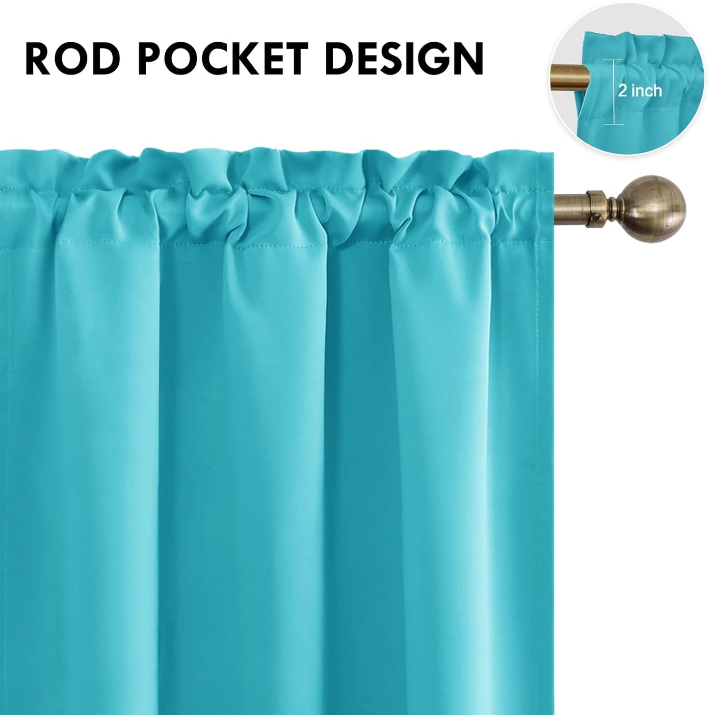 DWCN Blackout Curtains – Thermal Insulated, Energy Saving & Noise Reducing Bedroom and Living Room Curtains, Turquoise, W 42x L 63 Inch, Set of 2 Rod Pocket Curtain Panels