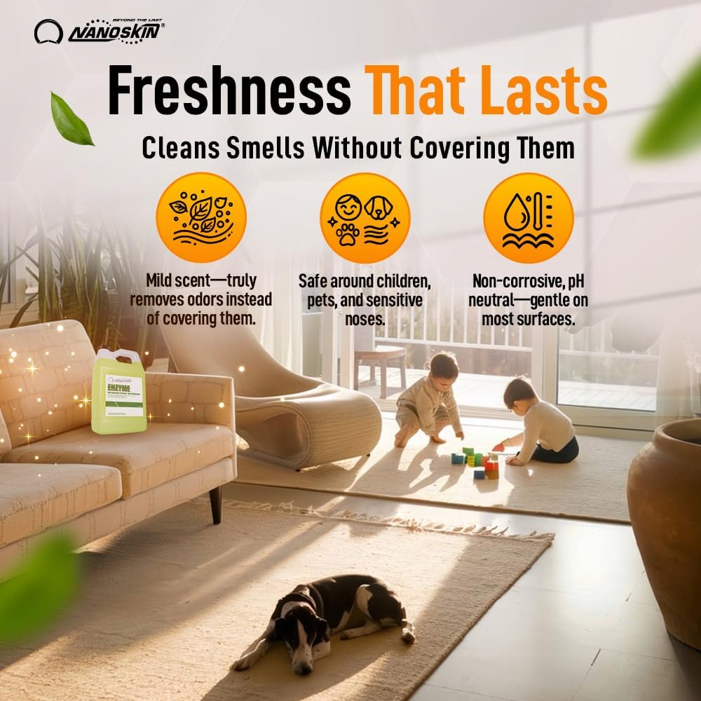 Nanoskin ENZYME Multi-Purpose Cleaner & Odor Eliminator 1 Gallon - Removes Complex Organic Stains, Dirt, Grease, and Grime from Multi Surfaces | For Automotive, Floor, Kitchen, Bathroom, Plumbing