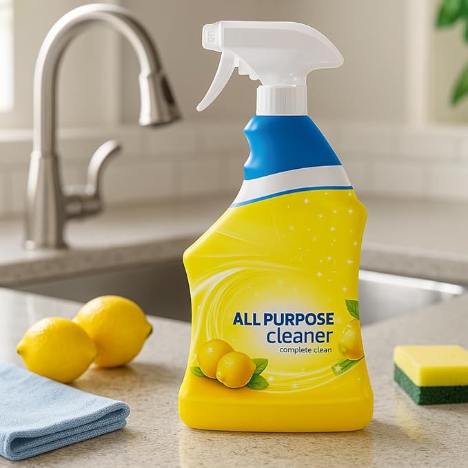 Multi-Surface Cleaning Solution 32 oz – All-Purpose Household Cleaner for Kitchen, Bathroom & Hard Surfaces – Lemon Scent, Clean Shine in Bottle