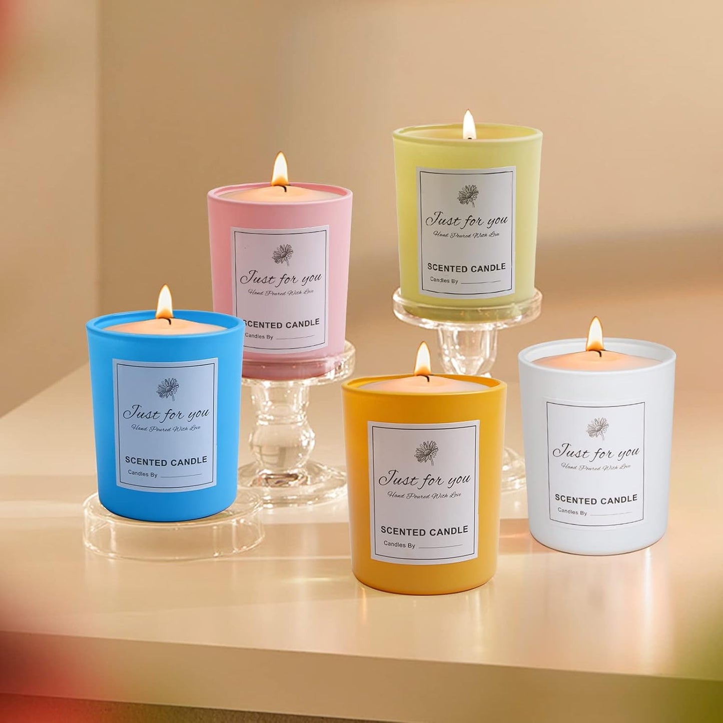 CONNOO 15 Pack Colorful Glass Candle Jars with Bamboo Lids for Making Candles, 7 oz Empty Candle Tins with Wooden Lids, Bulk Clean Candle Containers - Dishwasher Safe