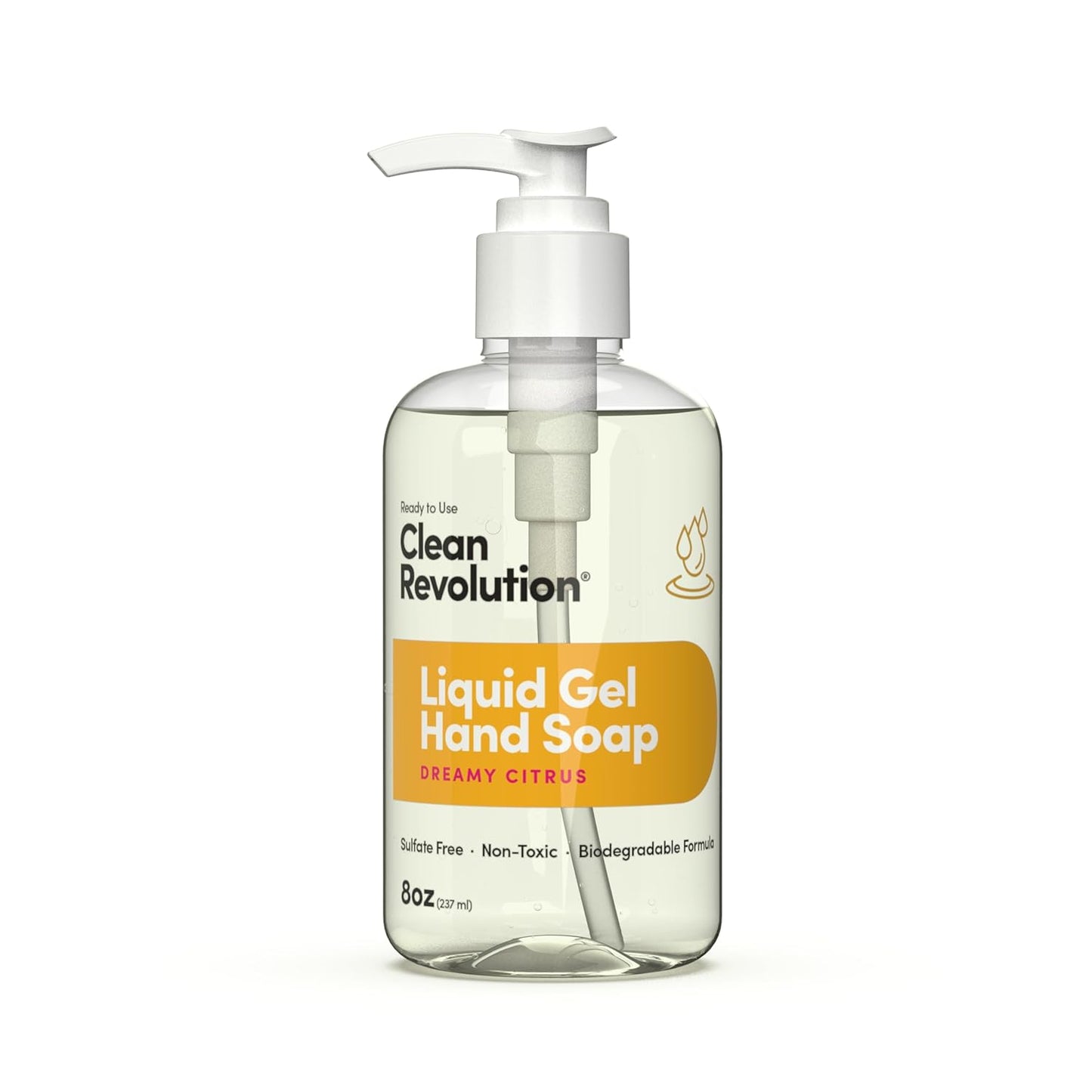 Clean Revolution Liquid Gel Hand Soap, Silky Rich Liquid, Quick Lather, Fast Rinsing, Contains Real Essential Oils (Dreamy Citrus) 8 Fl Oz