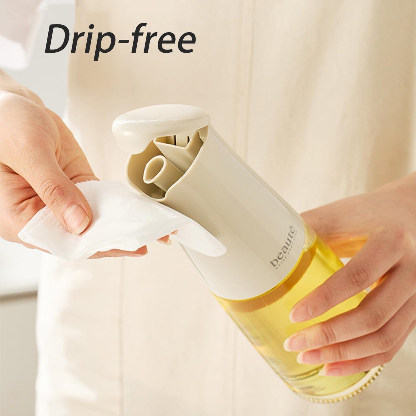 17oz Glass Oil Dispenser for Kitchen, Auto Flip、Non-Drip、Leak Proof, Oil Bottles for Kitchen, Vinegar Dispenser, Cooking Glass Bottle with 500ml (Grayish White)
