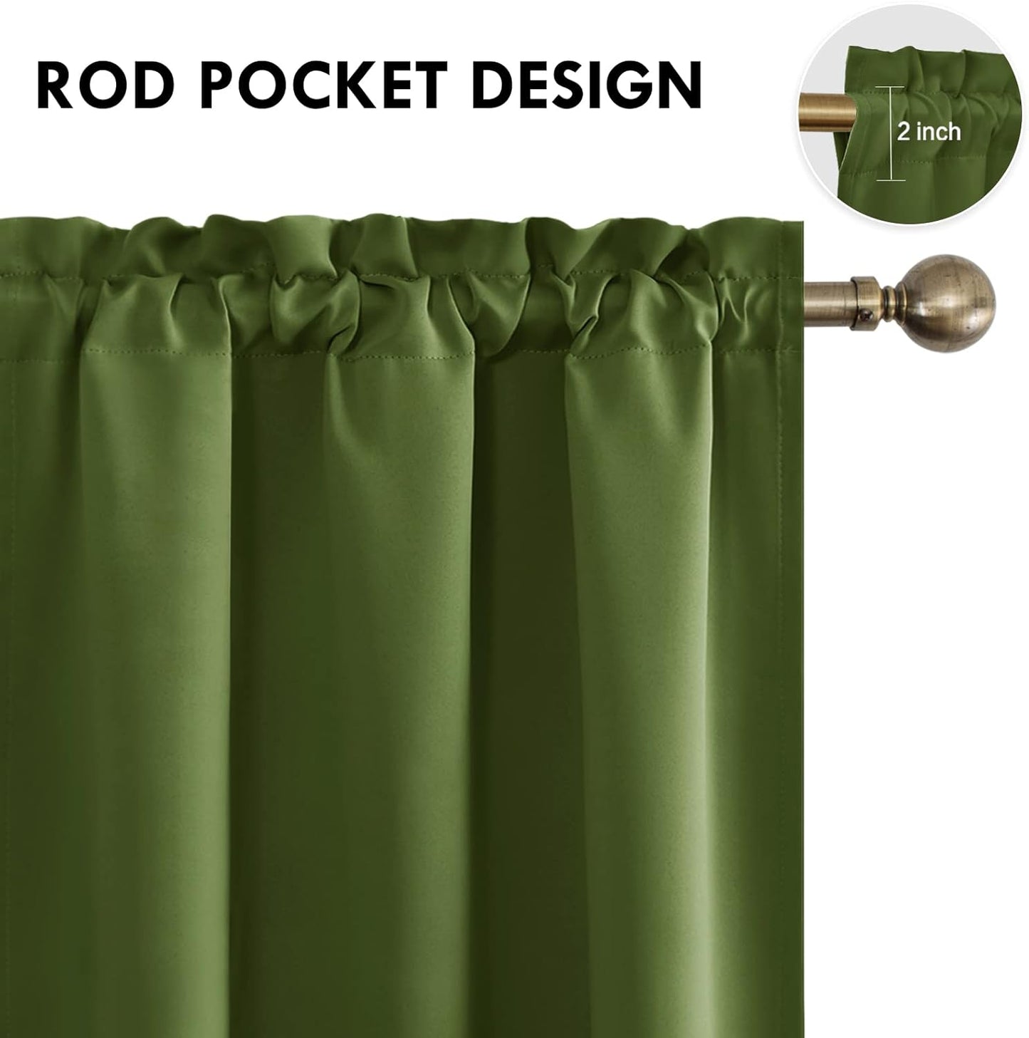 DWCN Olive Green Room Darkening Blackout Curtains - Thermal Insulated Privacy Energy Saving Window Curtain Drapes 38 x 63 inch Length, Set of 2 Bedroom Living Room Curtains
