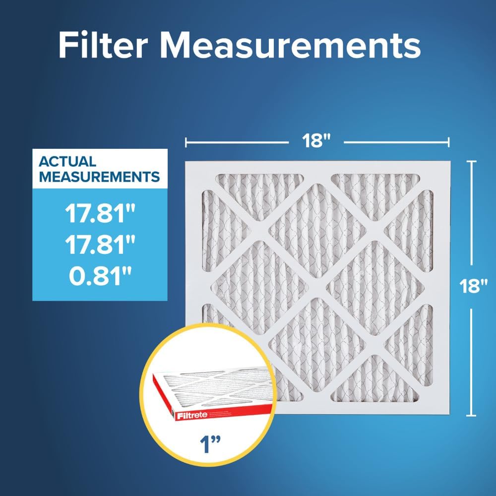 Filtrete 18x18x1 AC Furnace Air Filter, MERV 11, MPR 1000, Micro Allergen Defense, 3-Month Pleated 1-Inch Electrostatic Air Cleaning Filter, 4 Pack (Actual Size 17.81 x 17.81 x 0.81 in)