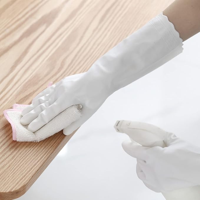 Bamllum Rubber Cleaning Gloves - 3 Pairs Latex Free Kitchen Cleaning Gloves with Cotton Liner- Household Dishwashing Gloves, Non- Slip Waterproof (Medium, Blue+Pink+White) (Pack of 2)