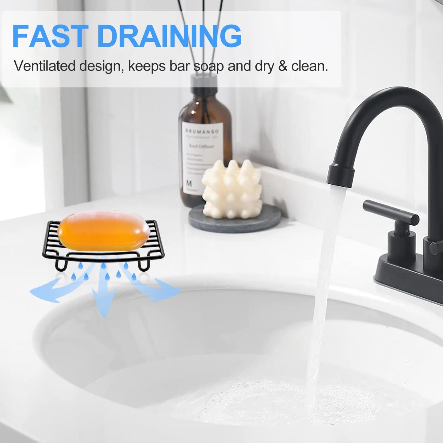 Bar Soap Dish Holder for Shower Bathroom Stainless Steel Rust Proof Self Draining, Black-2 Pack