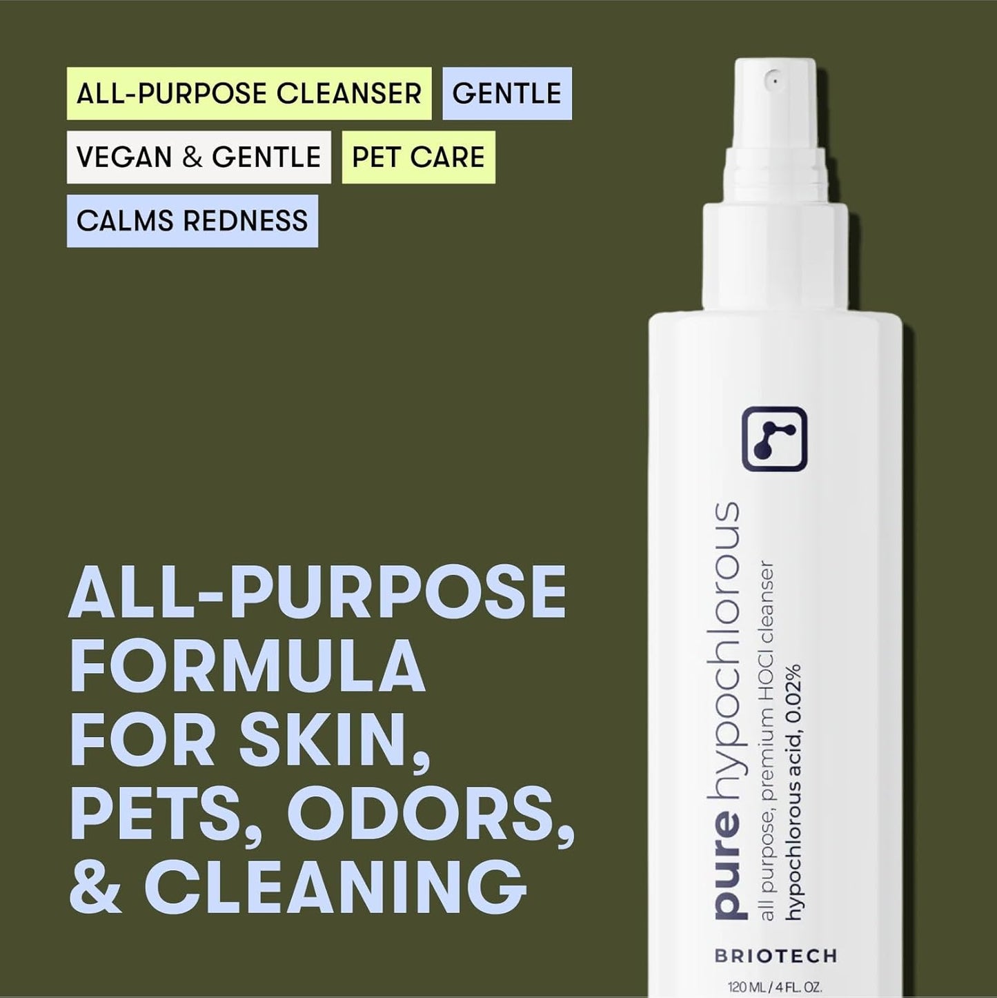 BRIOTECH Pure Hypochlorous Acid Cleanser, Original Premium HOCl Topical Solution, Multi-Purpose Cleaner, Family Approved & Pet Friendly, 1 Gallon Refill