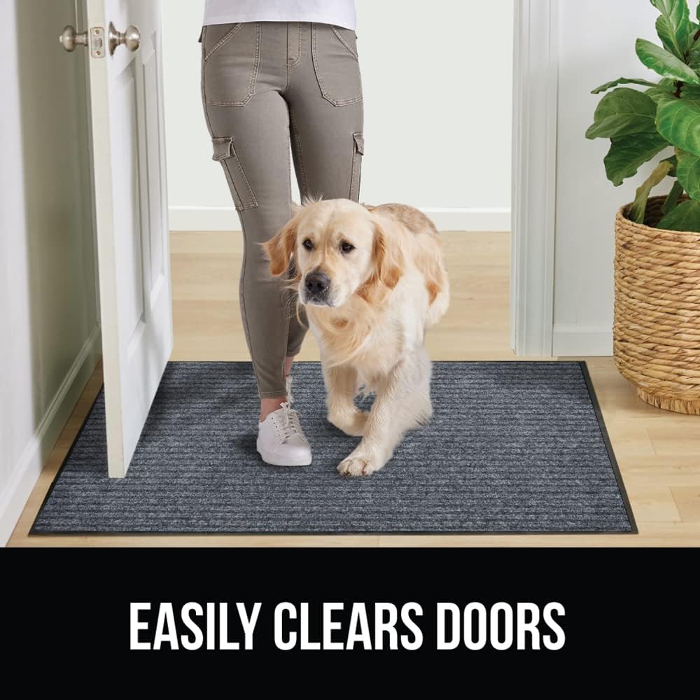 GORILLA GRIP Traffic Guard Door Mat, Heavy Duty Welcome Mats, Commercial Office Space Doormat, Waterproof, Fade Resistant, Strong Rubber Backing, Low Profile, Shoe and Boot Scraper, 35x23, Gray