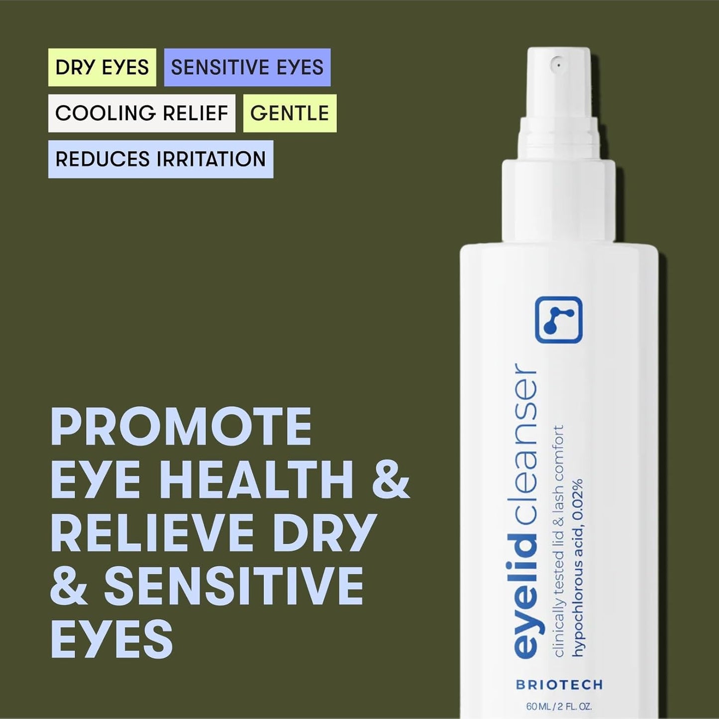 BRIOTECH Eyelid Cleanser, Hypochlorous Acid Spray, Lid & Eyelash Cleanser, Soothe Sensitivities, Calm Redness & Bumps, Support Against Irritation, Vegan, Travel Size 2 Fl oz (2 Pack)