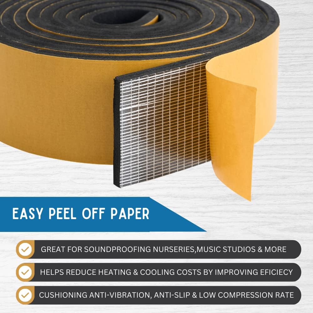 High Density Foam Weather Stripping Door Seal Strip Insulation Tape Roll for Insulating Door Frame, Window, Air Conditioner | Self Adhesive Sealing Weatherstrip (3 in x 1/8 in x 10 Ft, Black)