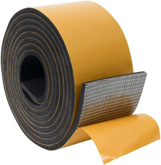 High Density Foam Weather Stripping Door Seal Strip Insulation Tape Roll for Insulating Door Frame, Window, Air Conditioner | Self Adhesive Sealing Weatherstrip (4 in x 1/4 in x 10 Ft, Black)