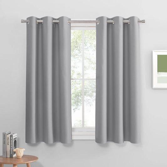PONY DANCE Sliver Grey Blackout Curtains 42x60 Inches for Bedroom - 2 Panels Room Darkening Curtains with Soundproof and Thermal Features, Grommet Window Drapes Ideal for Living Room
