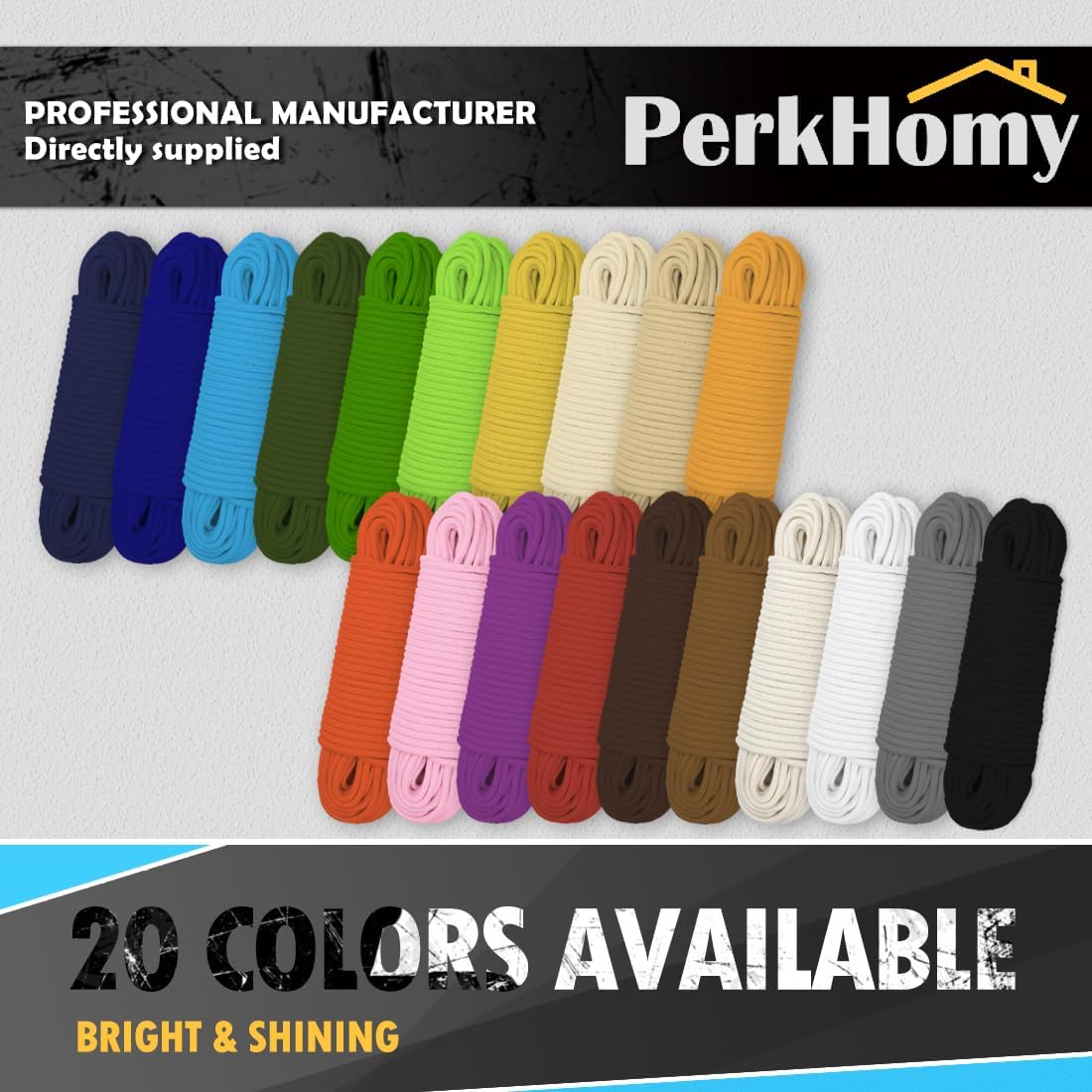 PerkHomy Cotton Rope 3/16" (5mm) 100 ft Multi Purpose Utility Diamond Braided Cord, Natural Cotton for Clothes Line Camping Crafting Flag Pole, Blue