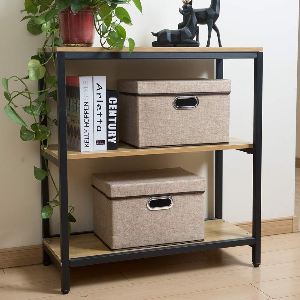 PRANDOM Collapsible Storage Cubes with Lids [1-Pack] Jute Fabric Foldable Storage Boxes Organizer Containers Baskets Bins with Cover for Home Bedroom Closet Office Nursery (14.9x9.8x9.8)