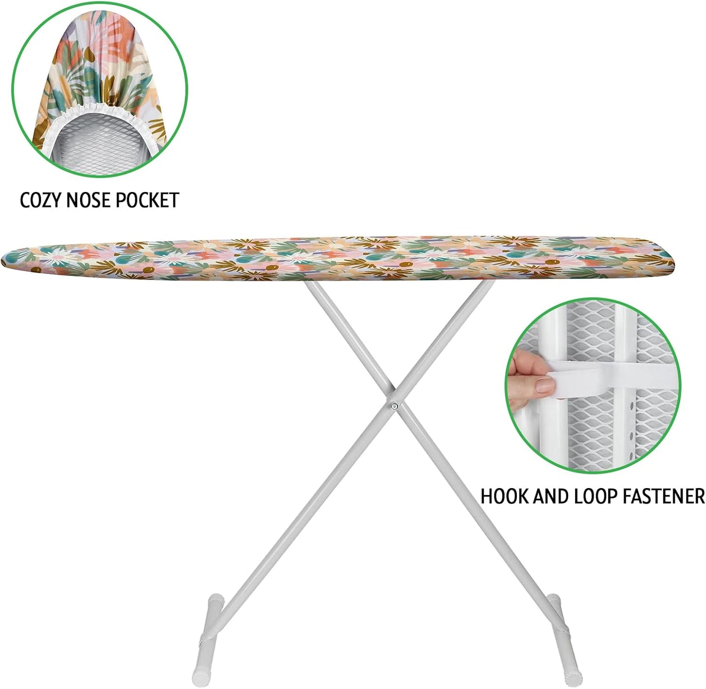 Ironing Board Cover and Pad 15x54 Inch Standard Ironing Board Cover with Elastic Edge and Hook and Loop Fasteners Scorch and Stain Resistant Cotton Ironing Covers with Thick Padding