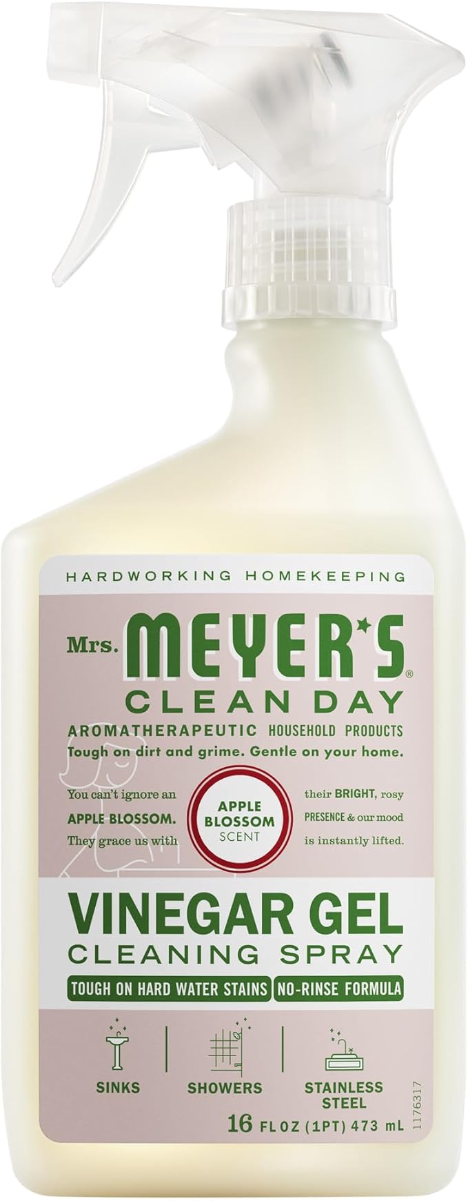 MRS. MEYER'S CLEAN DAY Vinegar Gel Cleaning Spray, Bathroom Use, No-Rinse Formula, Apple Blossom, 16 Fl Oz, Pack of 1