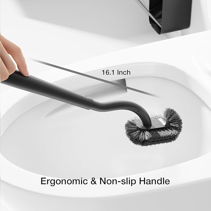 Toilet Cleaner Brush, Diveotree Toilet Brush and Holder for Dead Corner Cleaning, Wall Mounted Toilet Bowl Brush for Bathroom Decor, Toilet Scrubber Brush for Home/Hotel (Black, 1pack)