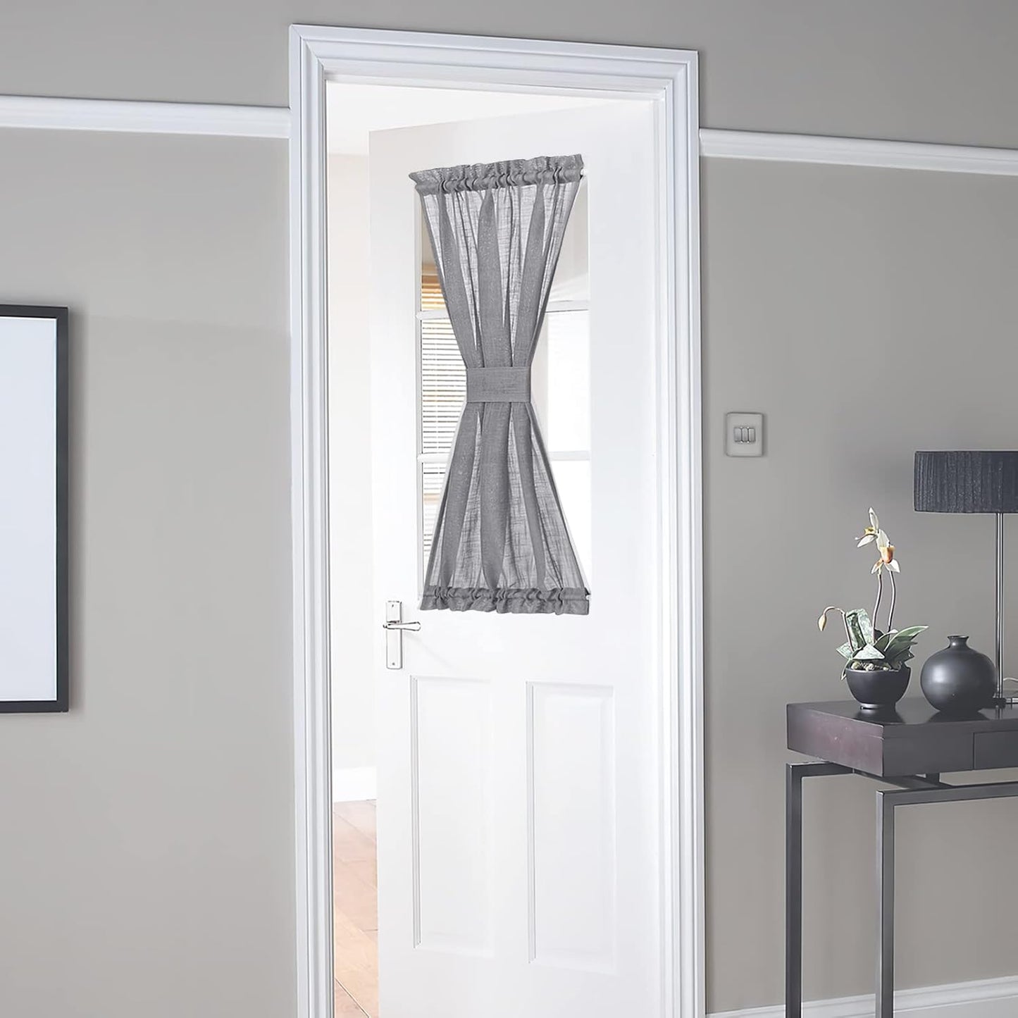 NICETOWN Privacy Sidelight Curtain Short - Semitransparent Voile French Door Panel 40 inches Length French Door Curtain with Tie Backs(Dark Gray, Sold Individually, 30 inches Wide)