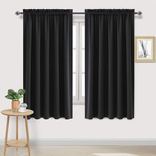 DWCN Blackout Curtains for Living Room Thermal Insulated, Energy Saving & Noise Reducing Bedroom Curtains, Black, W 70x L 72 Inch, Set of 2 Rod Pocket Curtain Panels