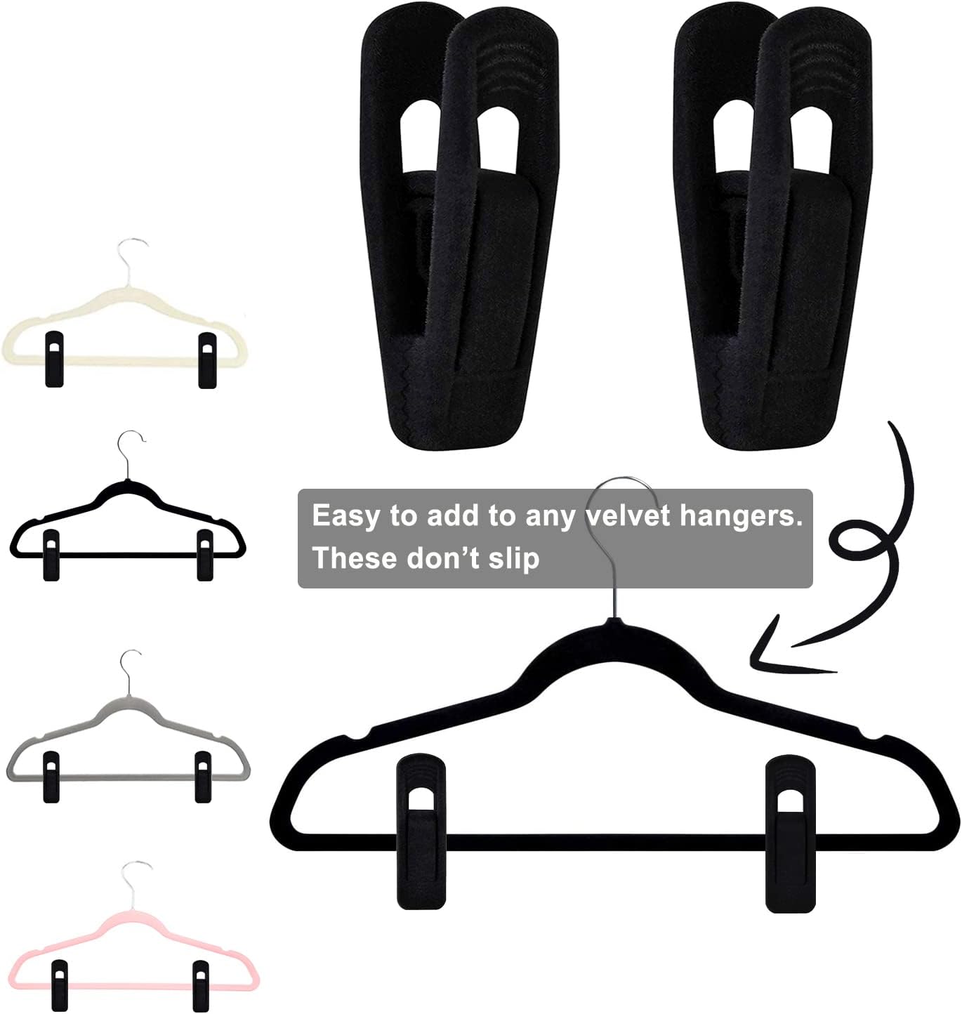 Black Velvet Hangers Clips (80-Pack), Non-Slip Strong Velvet Hangers Clips for Velvet Skirt Hangers, Velvet Pants Hanger Velvet Clips Fit for Thin Velvet Clothes Suit Hangers