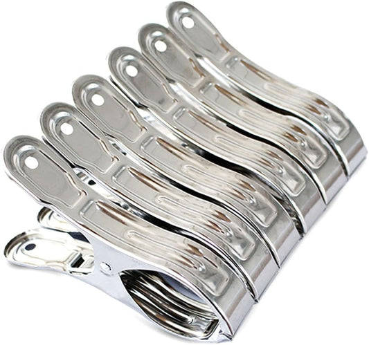 Large Heavy Duty Metal Clothespins 6 Packs Stainless Steel Clothespin,Big Beach Chair Towel Clips,Clamp for Quilt,Outdoor Light Clips