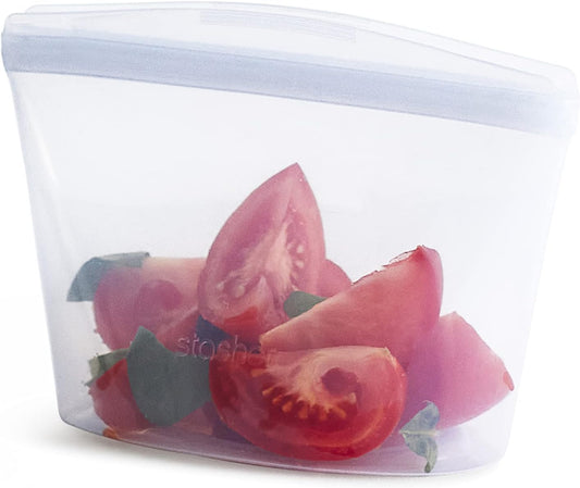 Stasher Premium Silicone Reusable Food Storage Bowl, 2-Cup, Clear, Microwave, Sous Vide, Dishwasher, Oven and Freezer Safe, Travel Container, BPA Free, Leak-free, Eco-friendly