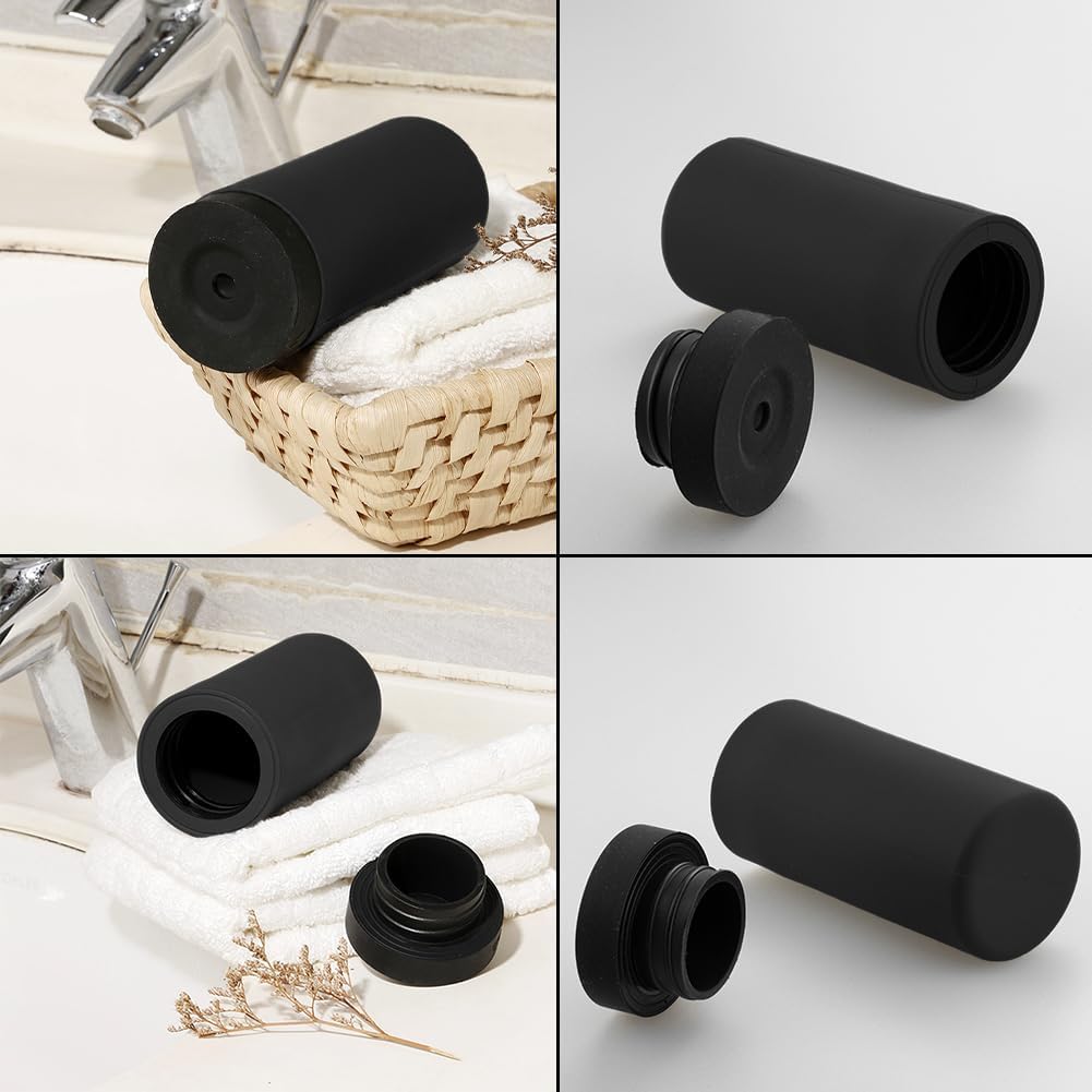 Soap Dispenser,Dish Soap Holder for Kitchen Sink 8 oz Round Refillable Foaming Soaps Dispenser Shampoo and Conditioner Bottles Watertight Silicone Squeeze Bottle for Bathroom Black