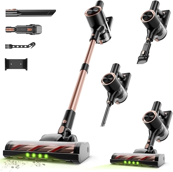 Cordless Stick Vacuum Cleaner - 45KPA Powerful Suction Vacuum with 45 Min Runtime, Detachable Battery, Anti-Tangle & 1.5L Dust Cup, 8 in 1 Vacuum Cleaner for Pet Hair, Carpet, HardFloor, Pink