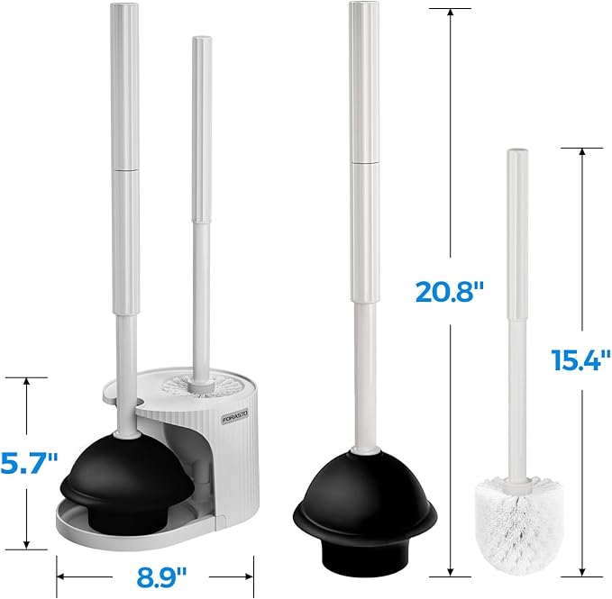 2 in 1 Toilet Plunger and Brush Set,Extended Handle Plunger,Toilet Bowl Brush Plunger Set,Bathroom Cleaning Tools,Cleaning Brush,Toilet Brush Plunger Combo,Light Grey（20.8inch）
