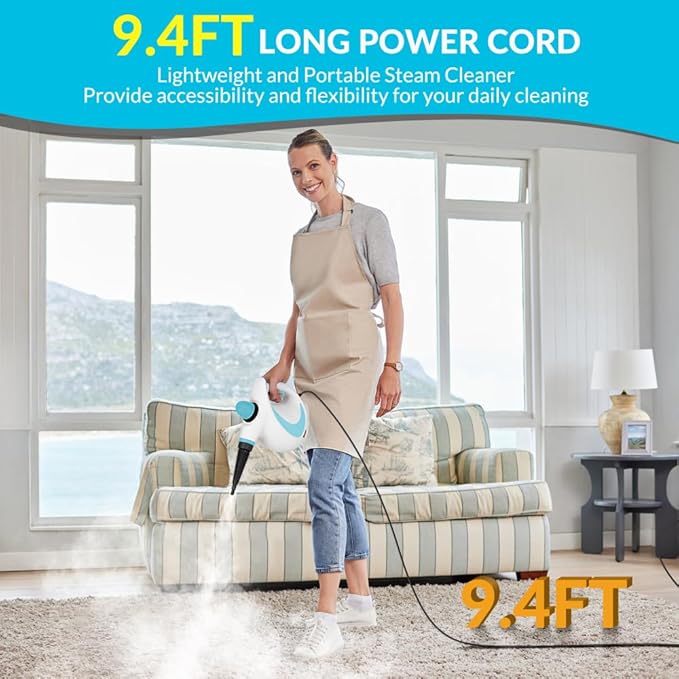 Handheld Pressurized Steam Cleaner with 12 pcs Accessories, Portable Steamer for Cleaning, Steam Cleaner for Home Use, Steamer for Cleaning Car, Furniture, Floor, Upholstery, Grout and Tile, Blue