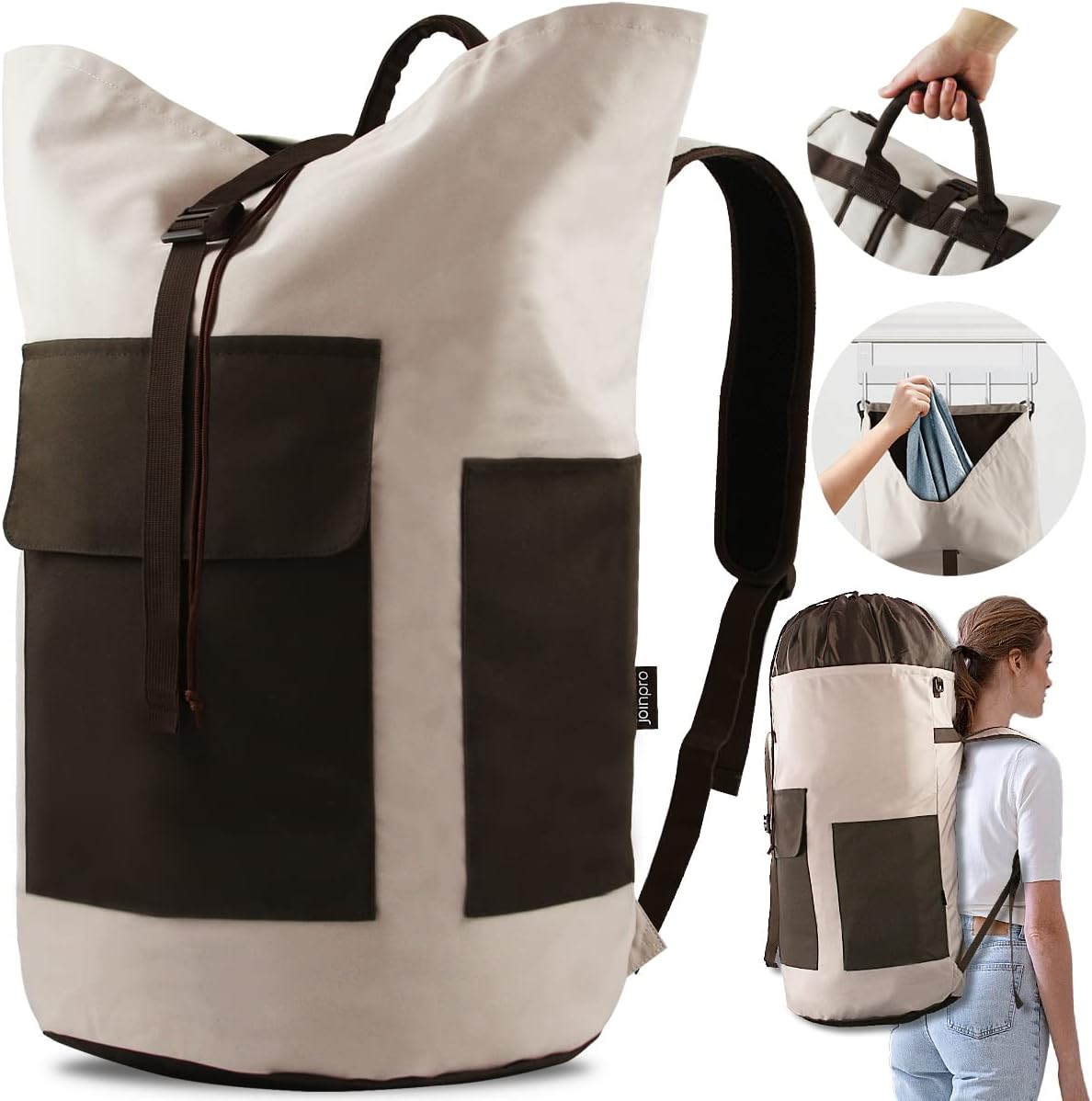 Laundry Bag Backpack, 125L Extra Large Travel Laundry Bags with Shoulder Straps, Adjustable & Extendable Design, Laundry Hamper Bag with 3 Pockets for Laundromat, College, Travel, Camping